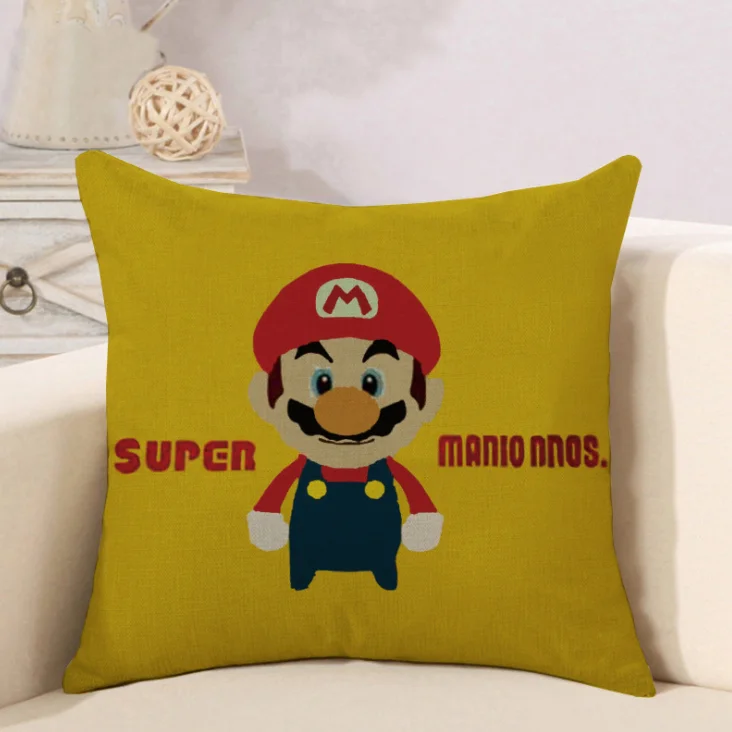 Ufogift Super Mario Cushion Cover Cotton Linen Cartoon Styles Printed