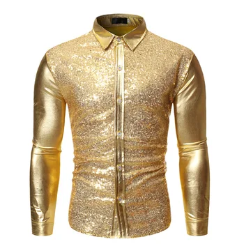 Sequin Glitter Men's Shirts Long Sleeve Shiny Disco Party Shirt Men Top ...