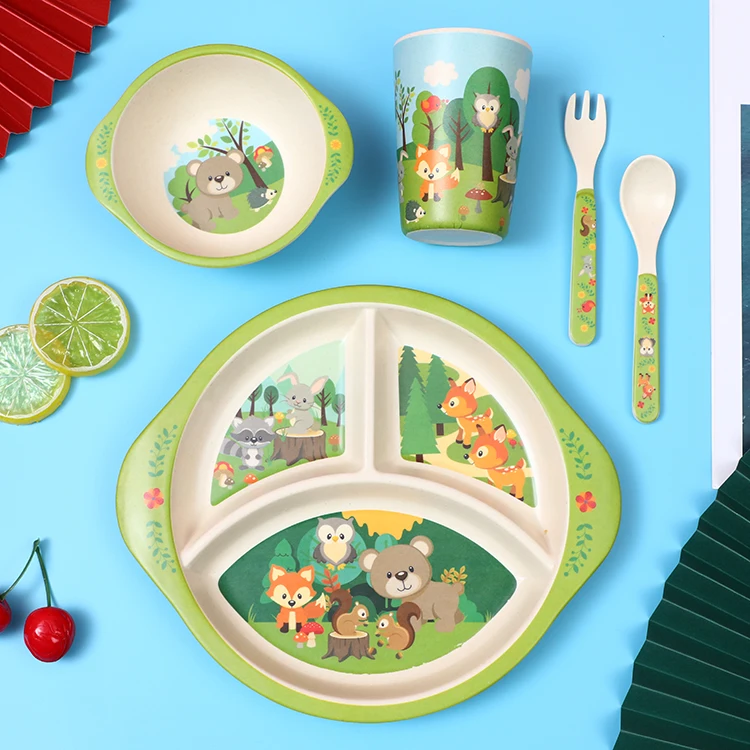 

Factory Direct Biodegradable Reusable Child Bamboo Fiber Dinnerware Sets Cartoon Kitchen Cutlery