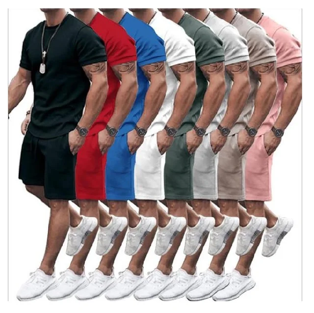 

BA115 2021 New arrival Amazon top selling casual solid color men's suits summer outfits two piece short sets
