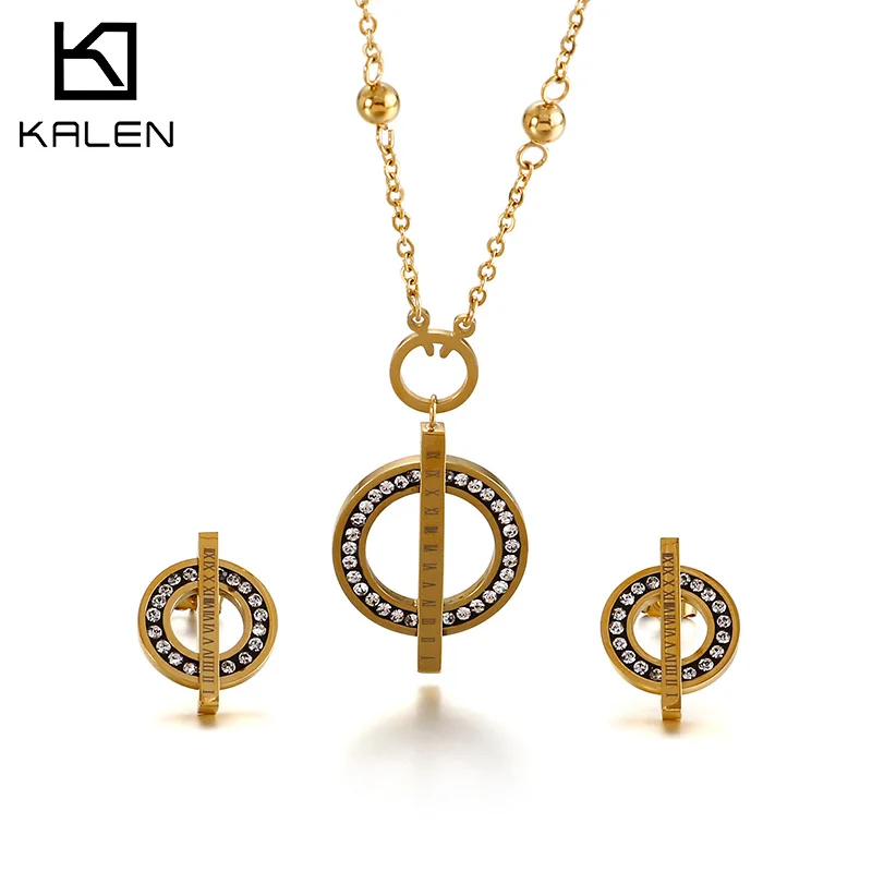 

High Quality Stainless Steel Circle Pendant Necklace Earring Set Women Jewelry Set