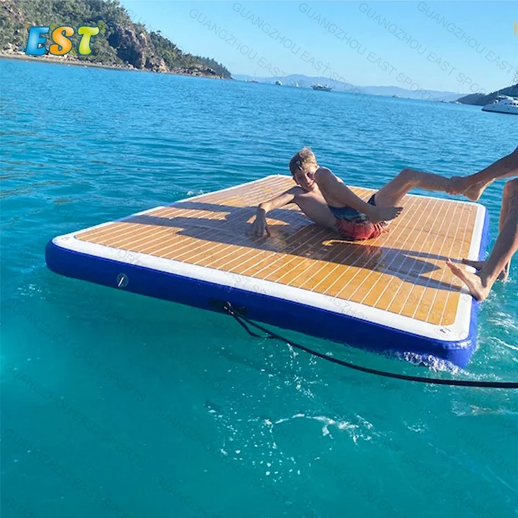 

Inflatable floating island swim platform dock for pool and lakes, Grey, white, teak brown/black,