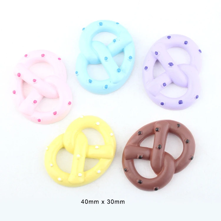 

hot sale large size matte effect colored pretzel biscuit flat back resin charms for mobile case decoration