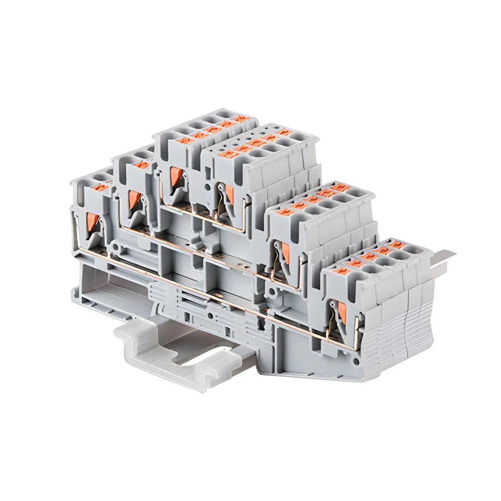 

PT 2.5-3L Gray 24-12AWG Spring Triple Level Three Layer Push In Quick Wire 0.2-2.5mm Feed Through Spring Din Rail Terminal Block