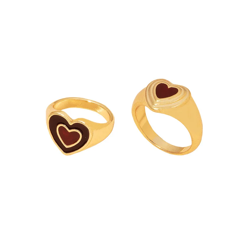 

cute chunky Vintage alloy Colorful gold plated Enamel drip oiled Heart Ring
