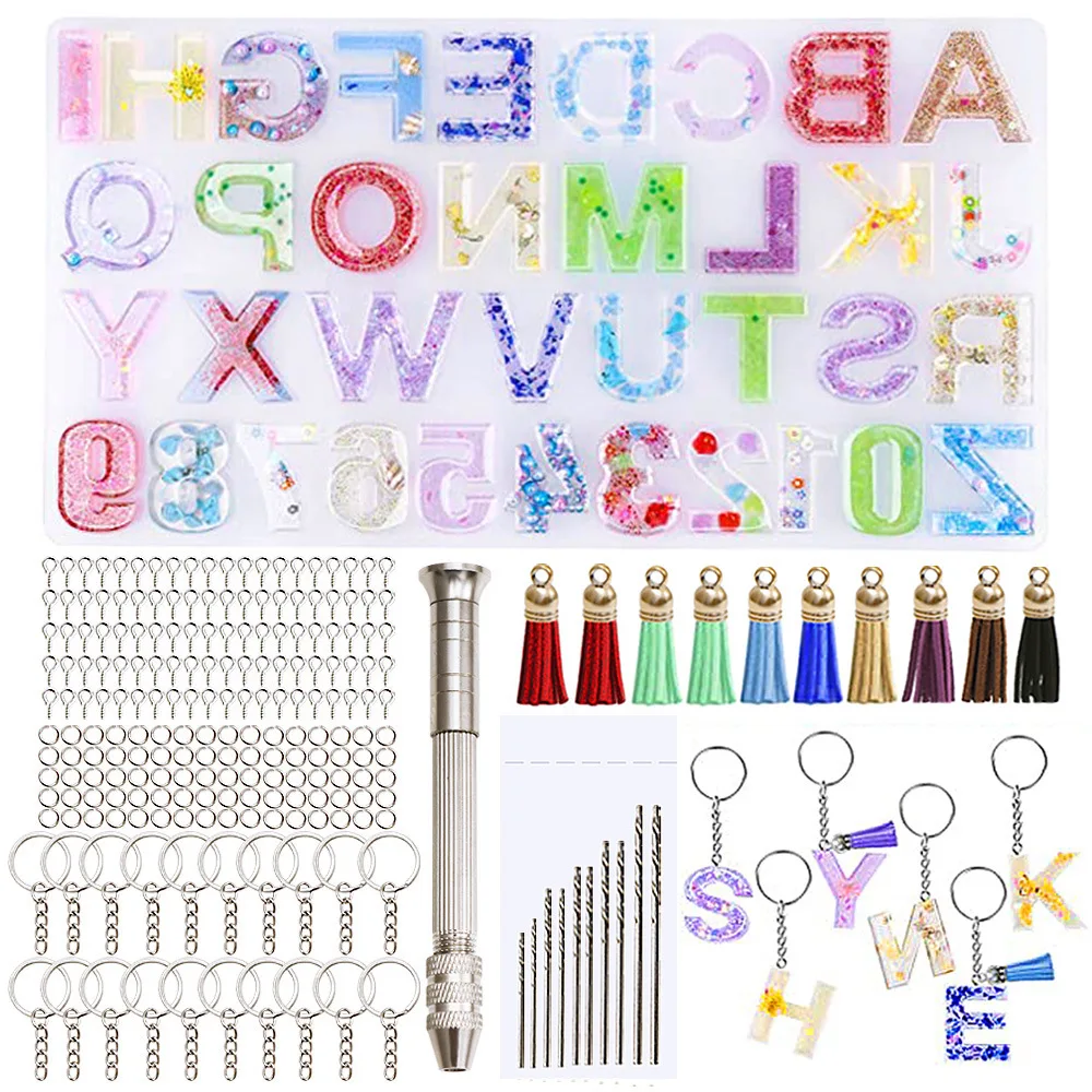 

Digital Alphabet Crystal Drops Epoxy resin Mold With 242 Pieces a SetsJewelry Tools Kits Diy Keychain For Silicone Resin Molds