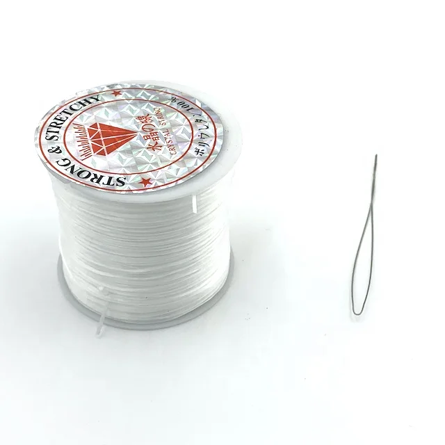 

free big eye needle stringing Fiber elastic thread 40 yard, White