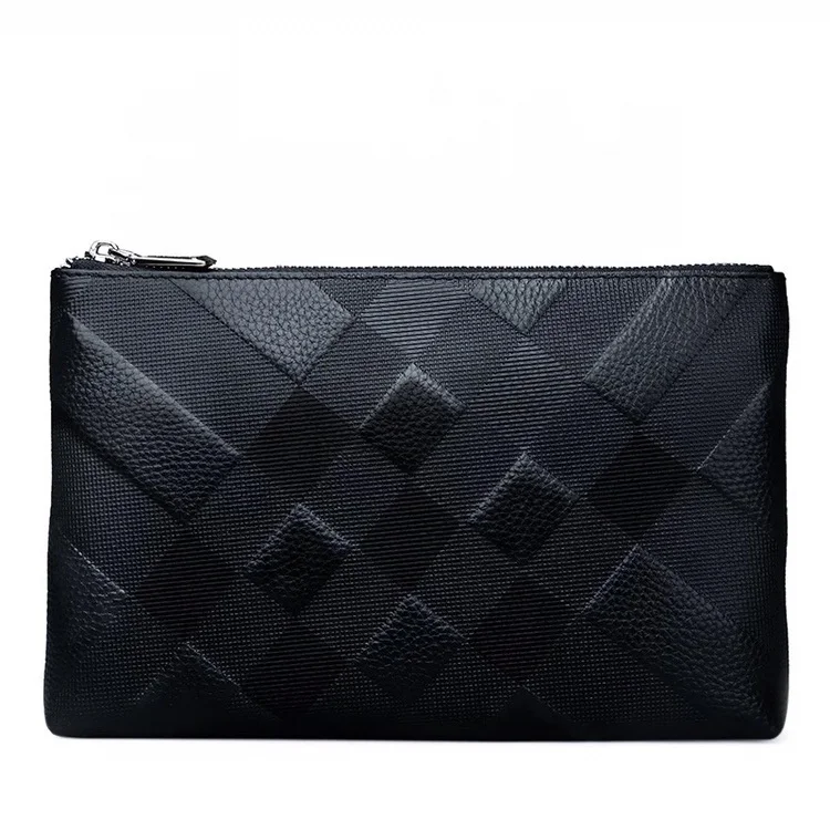 

Rhombic pattern 2019 latest small MOQ men leather handbag large capacity casual clutch H