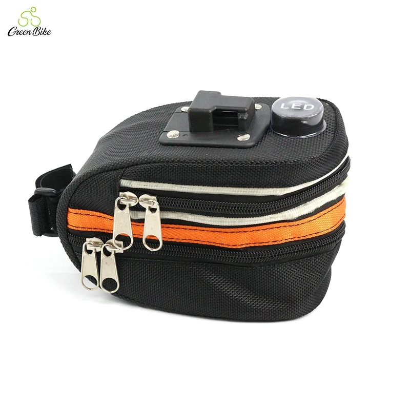 

Amazon Waterproof saddle bag LED zipper illuminated bicycle cycling accessories USB charging led travel bicycle bags, 8 color