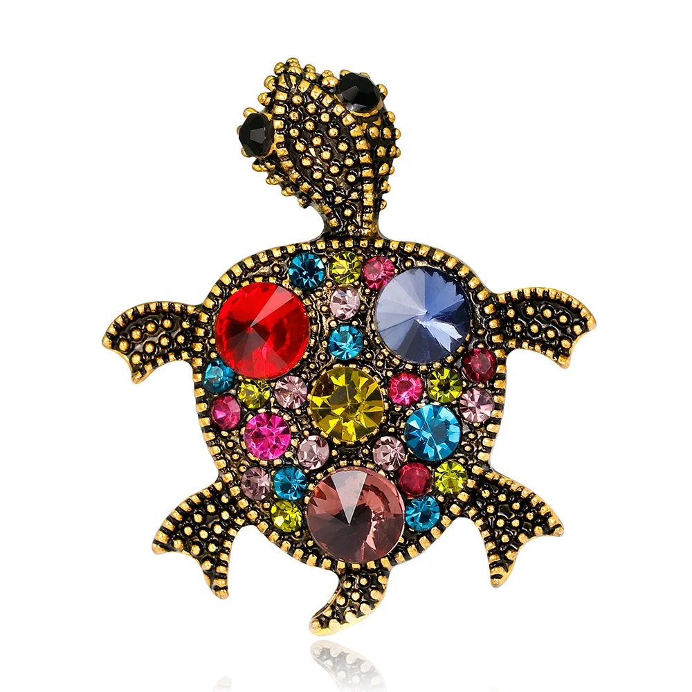 

XILIANGFEIZI 2021 New Styles Brooches Luxury Animal Pin Rhinestone Cartoon Turtle Brooch