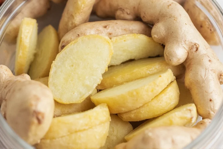 Properly stored ginger in airtight container with paper towel in refrigerator