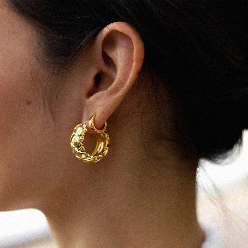 

Fashion Brass 18K Gold Plated Zigzag 21mm Hoop Earring Jewellery Women