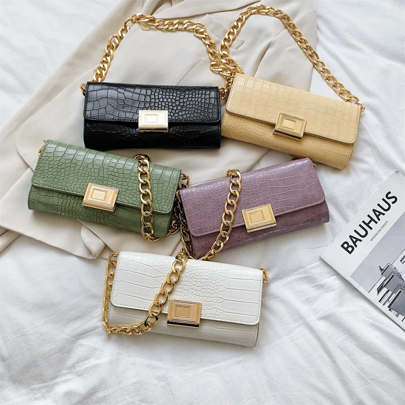 

Underarm bags simple pure color chain baguettebags fashion square lock one shoulder bag