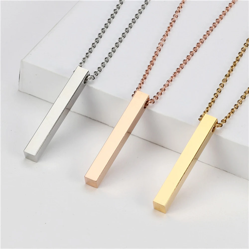 

Stainless Steel Engraving Personalized Custom Engraved Pendant Vertical Rectangular Bar Blank Stamp Necklace, Silver/gold/rose gold