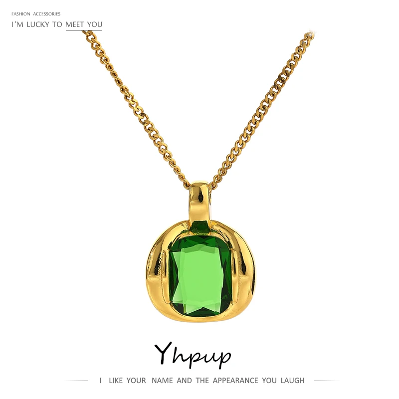 

JINYOU 1355 Fashion Green Glass Crystal Pendant Necklace Ring Stainless Steel Jewelry Set 18k Gold Waterproof Bijoux