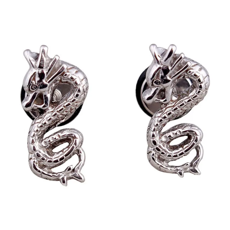 

Fashion Men Punk Dragon Earrings Vintage Color Titanium Steel Cool Animal Dragon Screw Ear Studs Earrings