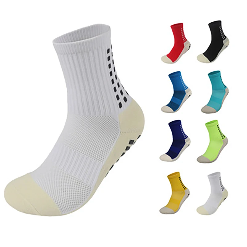 

New fashion spring soild colors non-slip breathable cotton athletic Jacquard crew grip football sports man socks