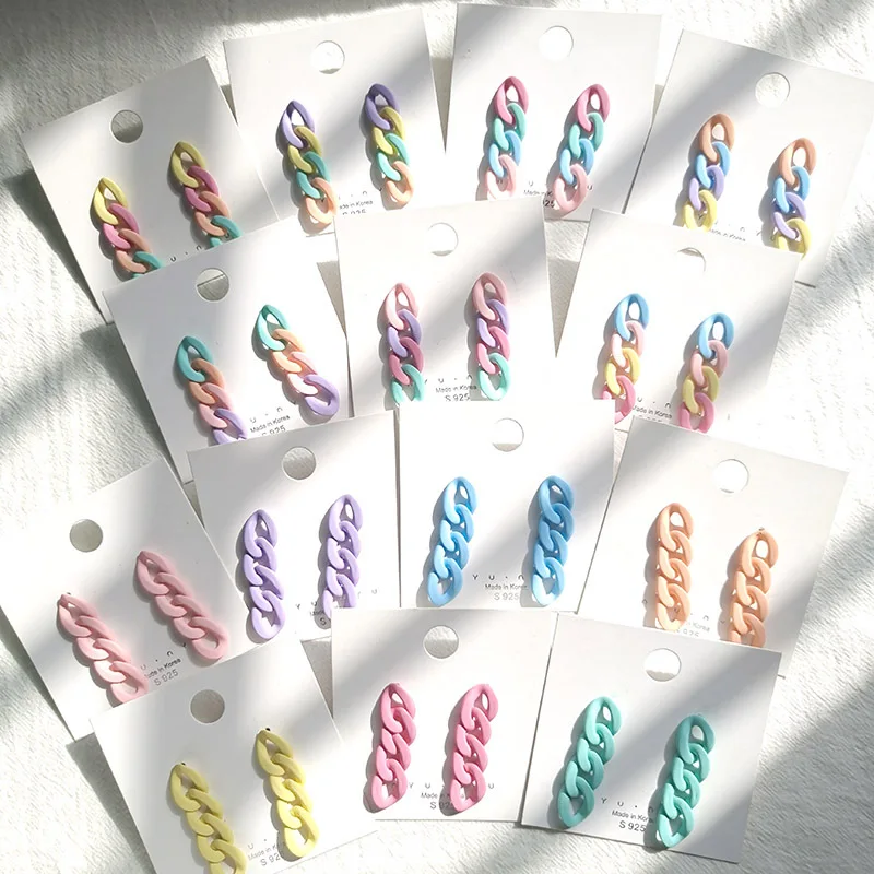 

Fashion Resin Jewelry Accessories Candy Color 2021 S925 Multicolor Geometry Drop Acrylic Chain Earrings For Women, Picture