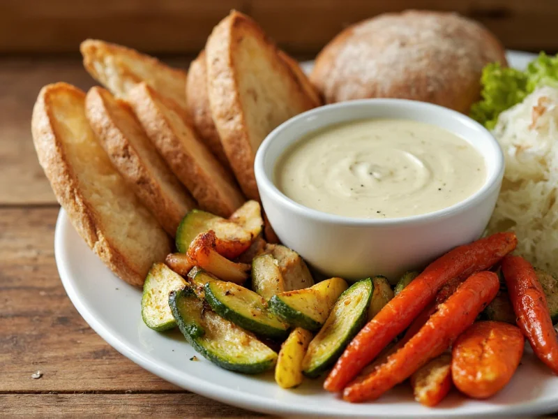 Homemade garlic aioli served with roasted vegetables and bread