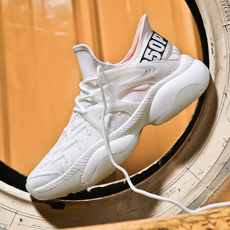 

China Factory New Fashion Summer Breathable Mesh Slip On Shoes White Sports Shoes Men Sneakers Running Shoes, Black/green,black/orange,white