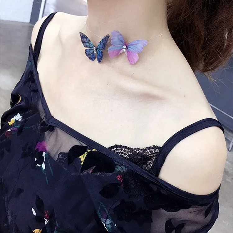 

Butterfly fishing line invisible necklace sexy jewelry for women Collarbone chain