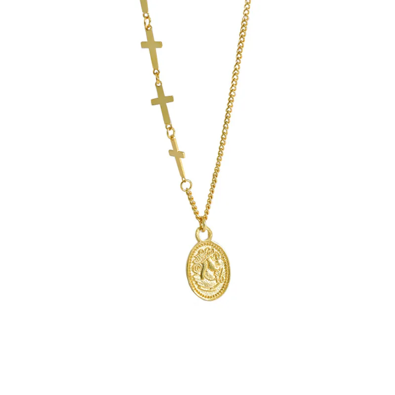 

Ins Style Personality 925 Sterling Silver Asymmetry Chain Medallion Pendant Necklace Medallion Choker For Women