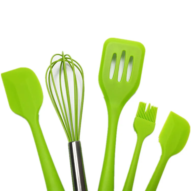 

Custom food grade 5 pcs kitchen utensil set silicone cooking kitchen utensils set with holder, According to pantone color