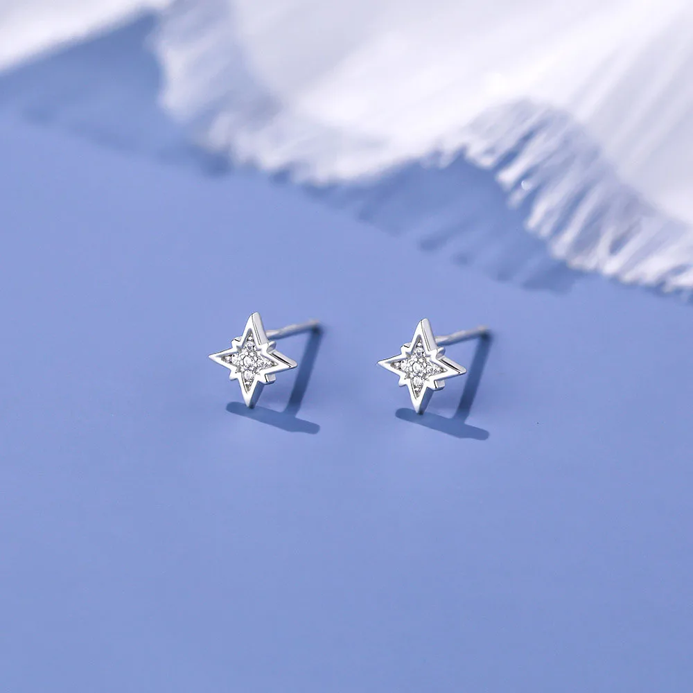 Crystal Zircon Star S925 Sterling Silver Stud Earrings for Women Jewelry Accessories YB-XY-424