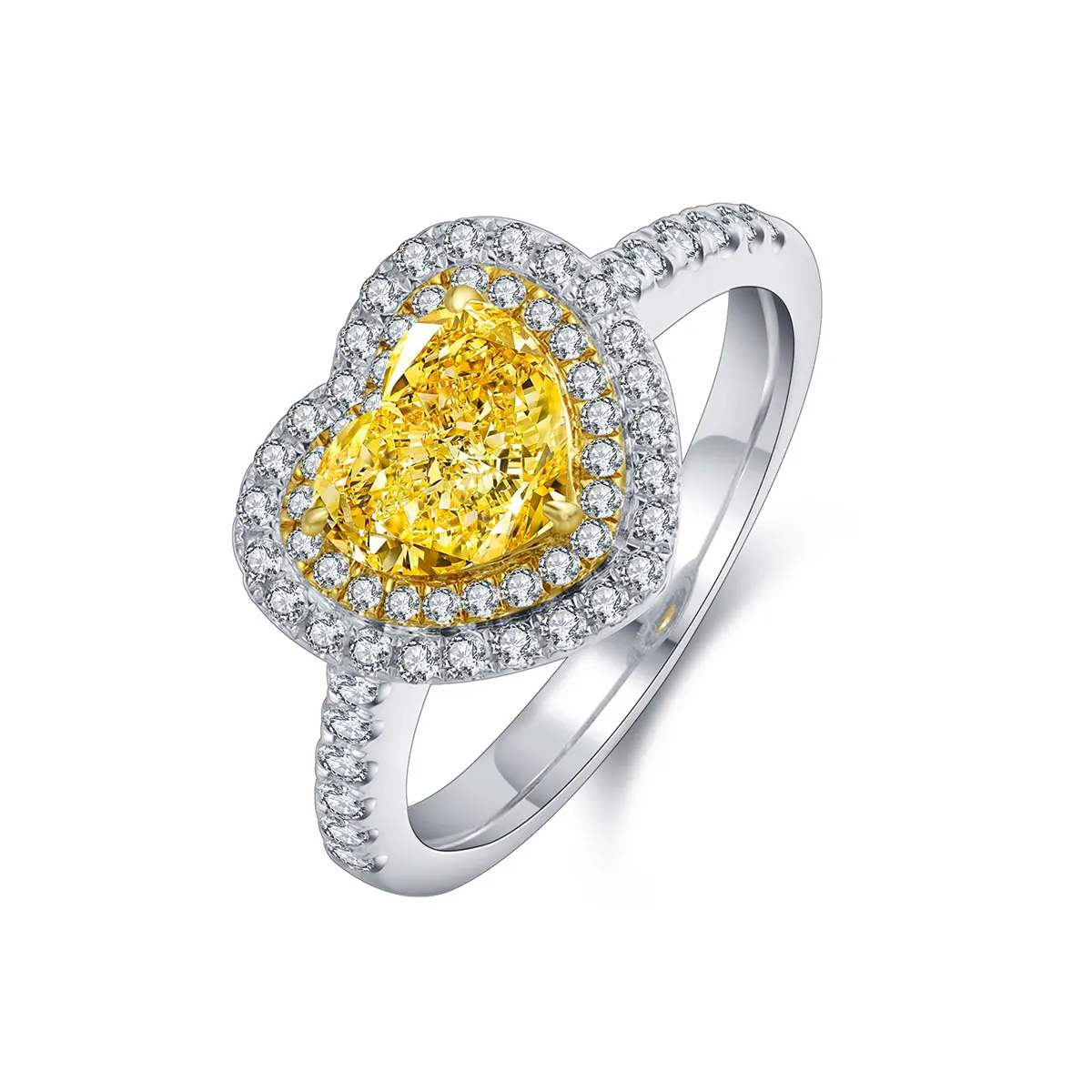 

Hotsale real gold ring 9K custom hear shape trendy gold plate simulated yellow diamond ring, Yellow, pink, blue, white, green, orange