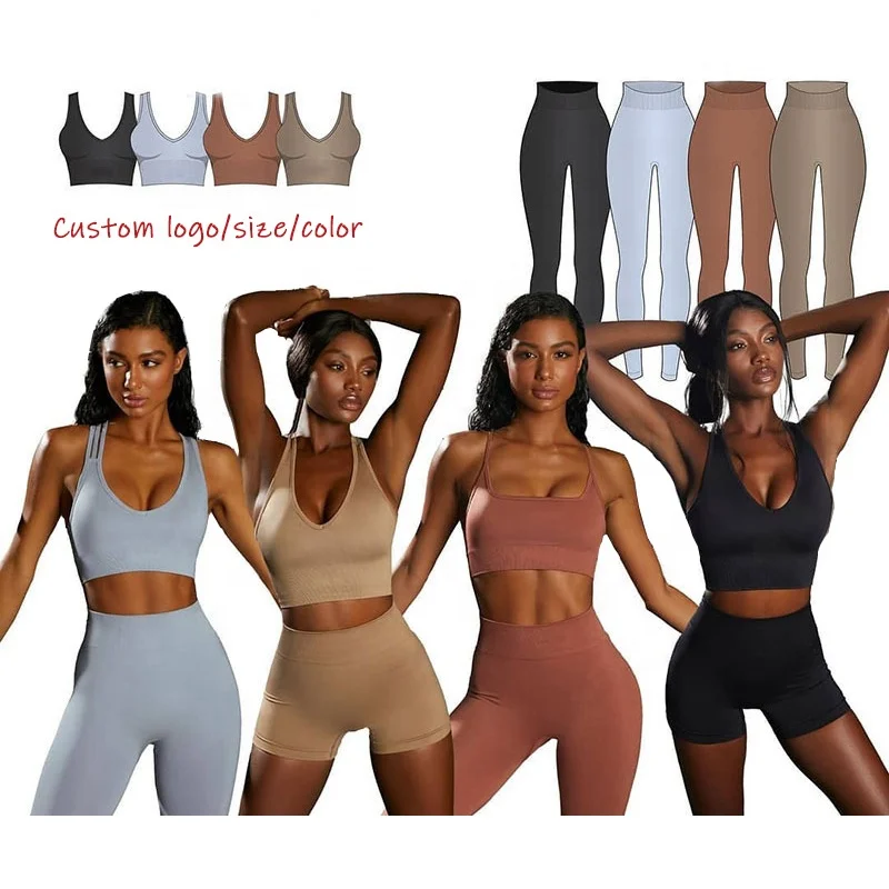 

2022 Sportswear Custom 2 piece set Yoga fitness Suit quick drying shockproof bra seamless women shorts sets Gym Fitness Sets