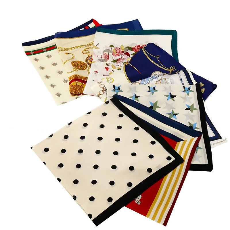 

100% Silk Scarves Printing Service Designer foulard en soie Women Square Custom Natural Silk handbag Scarf with Logo