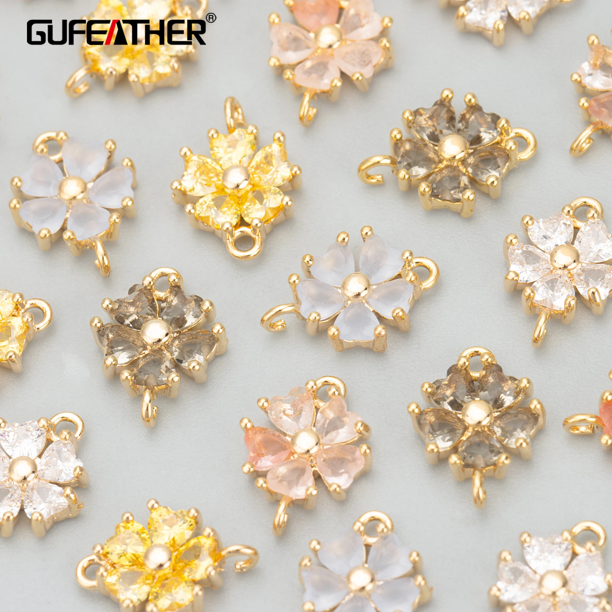 

MD36 jewelry accessories18k gold platedcopperzirconsflower shapecharmsjewelry makingdiy pendants6pcs/lot