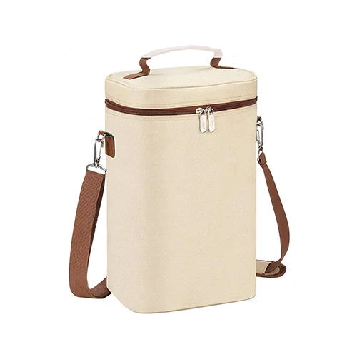 

Collapsible Soft Sided Insulated Wine Cooler Bag High Quality Insulated Bottle Lunch Bag Bottle Wine Carrier Cooler Tote Bag, Beige or customized