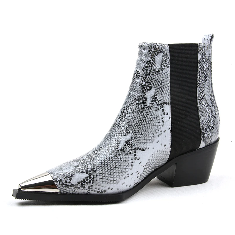 

2020 New Fashion Women Chelsea Ankle Boots Animal Print Snake Pointed Toe Winter Boots Square Heel Ladies Boots, Snake print