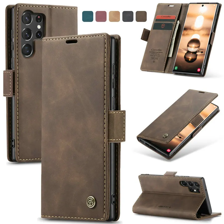 

CaseMe Magnetic Retro for Samsung S23 ultra Cases Mobile Phone TV Holder Leather Handy Cards Cover for Samsung S23 ultra Wallet