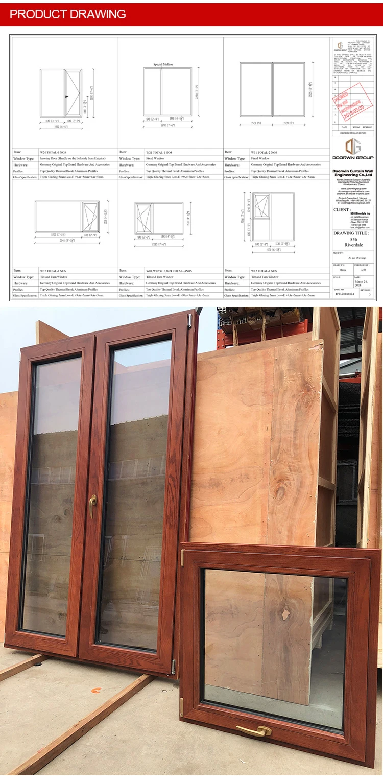 Made in China Latest Design NFRC Inside Open Aluminum Clad Wood 3 Glass Solid Wooden Tilt And Turn Casement Windows