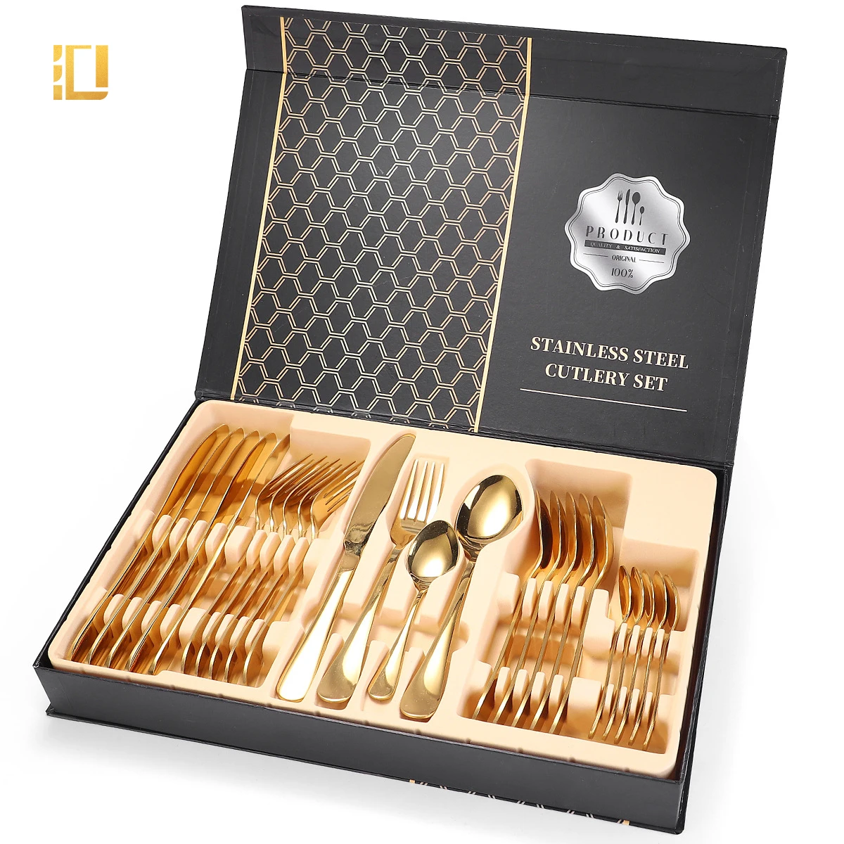 

Wholesale Mirror Polish Gold Silverware Set Stainless Steel 24 pcs Cutlery Set