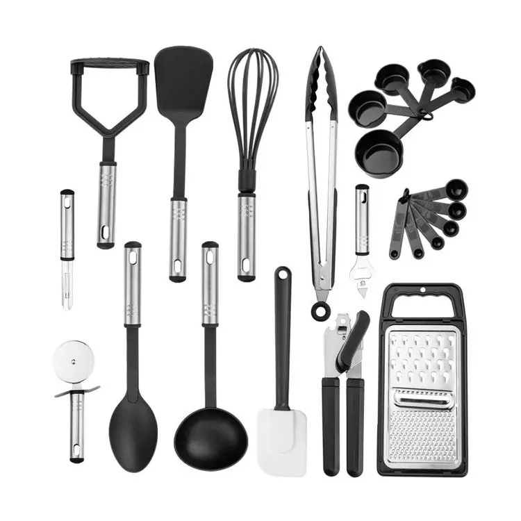 

Latest Gadgets 2021 Innovative 23 Pieces Stainless steel Kitchen Tools and Home Nylon Gadgets Accessories Set, Black, grey