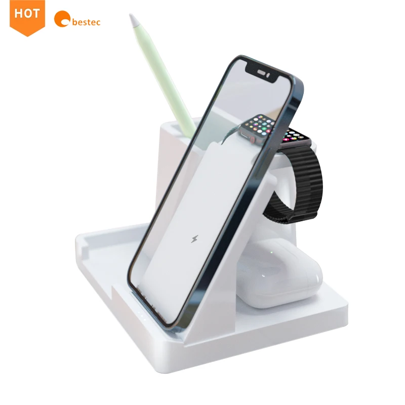 

Multifunction Space Saving 3-in-1 Wireless Phone Charging Dock and Pen Holder Desk Organizer, Black ,white,customized