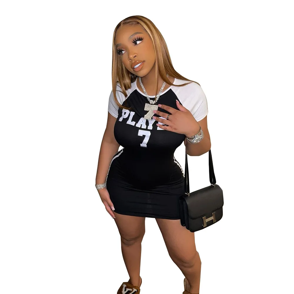 

Women'S Casual Dress European And American Spring And Summer Dress Casual Sports Lucky 7 Print Dress XQM