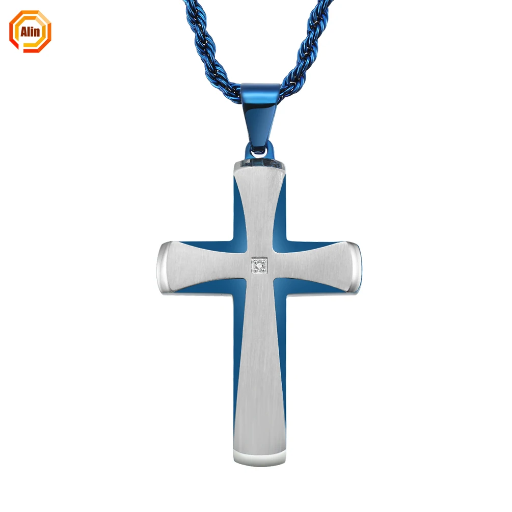 

2021Stainless steel 316L New simple beveled edge stainless steel pendant two-color plating two-tone cross necklace for men