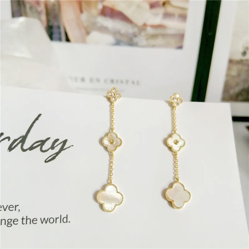 

Korea Fashion Luxury Brand Four Leaf Clover Earrings Shell Pendant Earring for Women Gold Plated Jewelry, Colorful