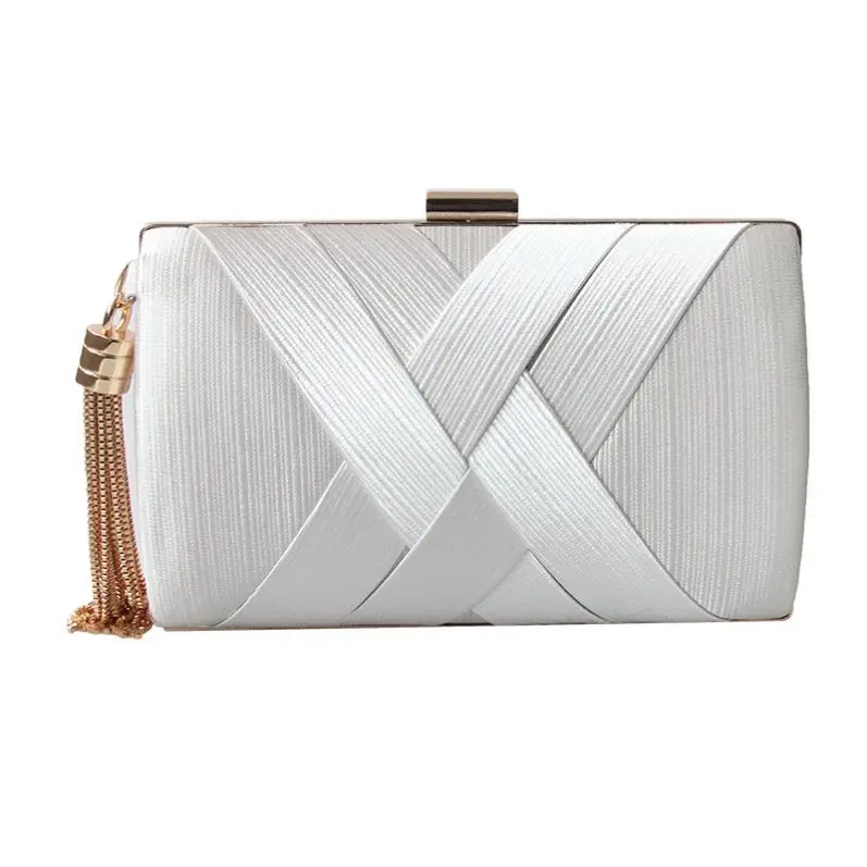 

Handmade Silk Satin Clutch Evening Party Wedding Bag with Tassel, Customized