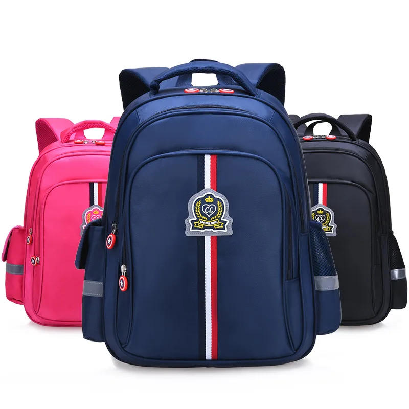 

Wholesale custom logo waterproof primary school student backpack with safety reflective logo kids school bag, 3 colors