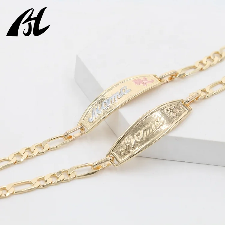 

2022 New Design Love Letters And Mama Bracelets Oro Laminado 18K Gold Plated Brass Bracelet Gift For Mama, Picture shows