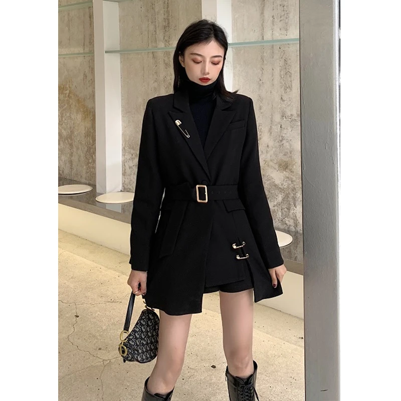 

LY3 2021 New fashion ladies one button belt blazer ladies Korean style clothes women's elegant office suit