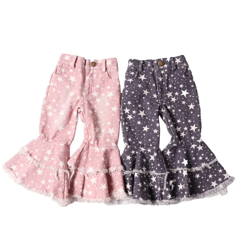 

Baby clothing kids clothes star print kids pant denim bell bottom pants kids