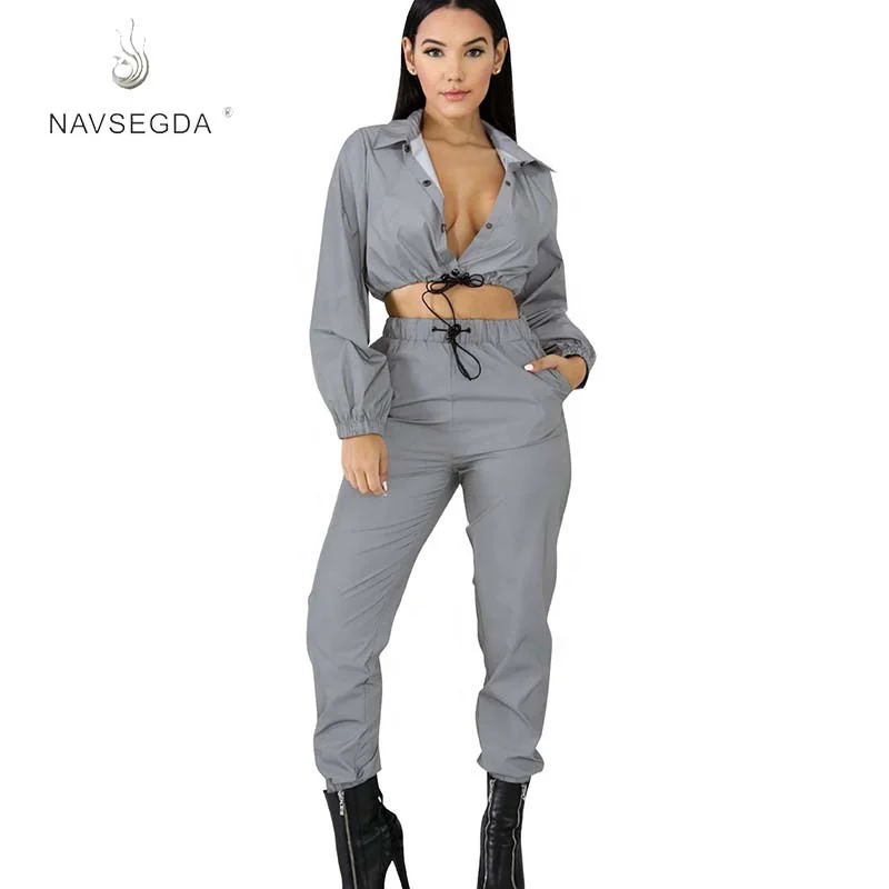 

2020 new Bright Light Reflective Night Jacket Cool trousers two-piece Safe Waterproof Windbreaker Cycling casual sets for women