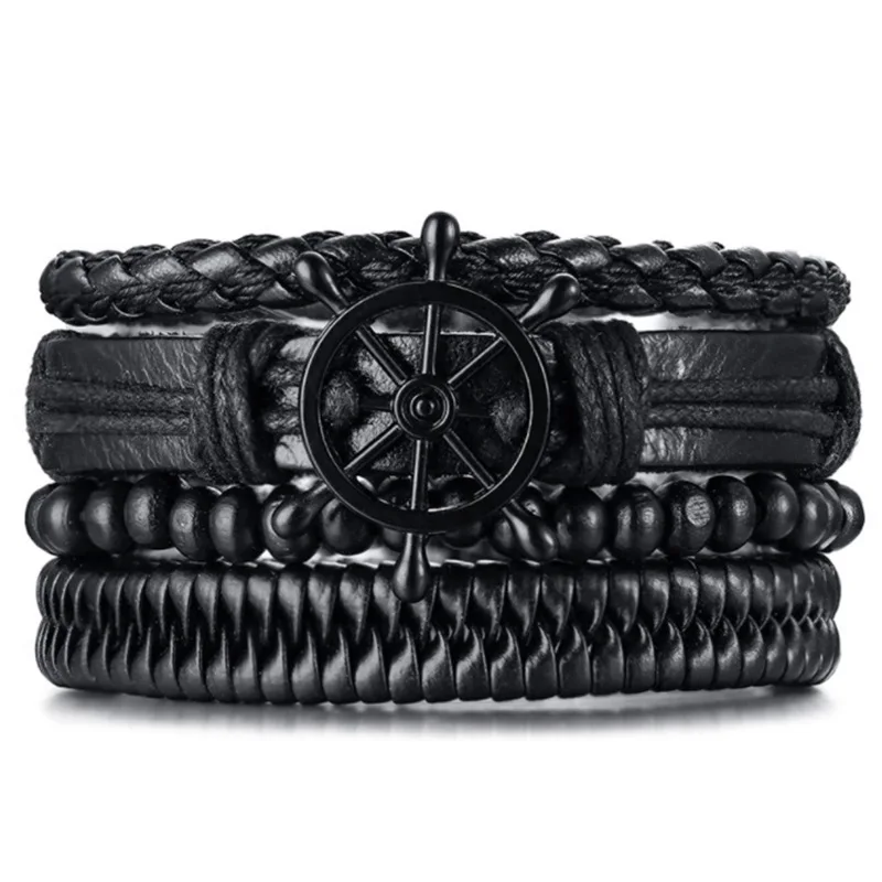 

2023 new retro rope woven set lovers rudder multilayer leather bracelet