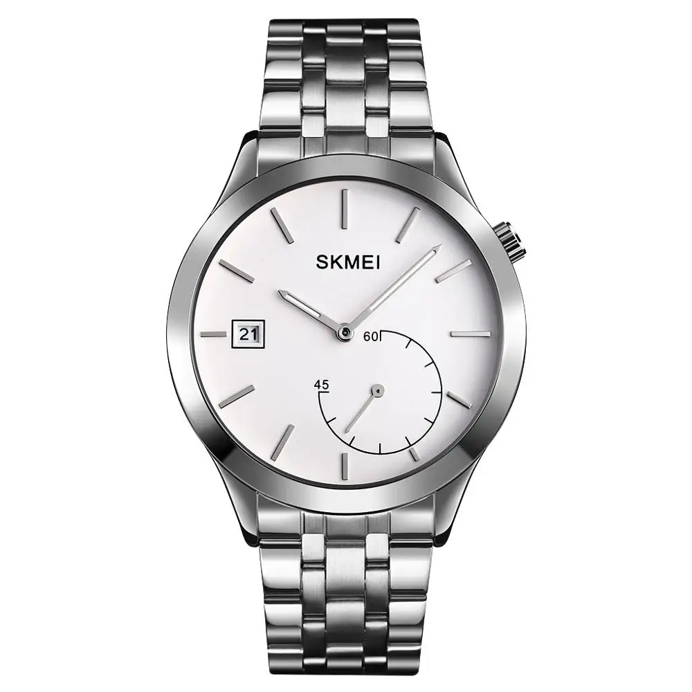 

SKMEI 1581 Fashion Mens Custom Quartz Watch Stainless Steel Montre Waterproof Wristwatches, Silver